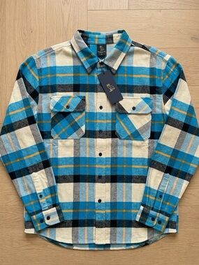 NWT OVO October's Very Own Plaid Flannel Button-Up Shirt - Blue/Cream - Medium